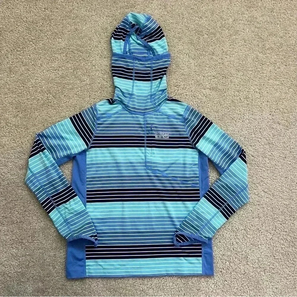 Coolibar Andros Fishing Hoodie Kids Size XL SPF 50+ Outdoor Active Striped.